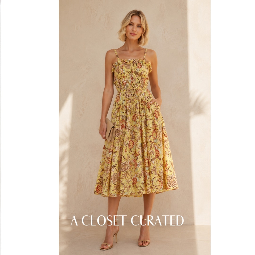 Ulla Johnson Lisbet Pleated Cotton Poplin Midi Dress 0 Yellow New